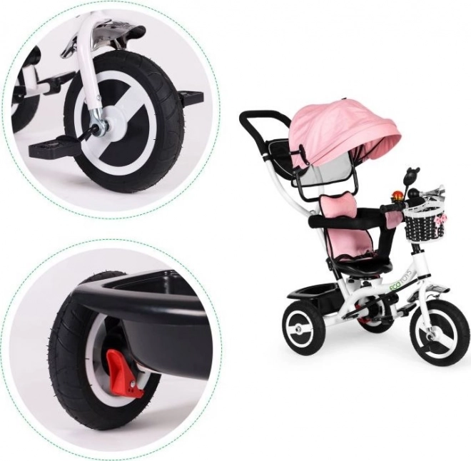 Triciclo con tettuccio rotante e ruote robuste rosa Ecotoys