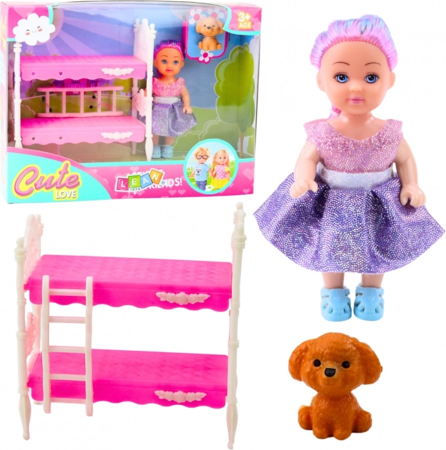 Set Bambola con Letto a Castello e Cagnolino