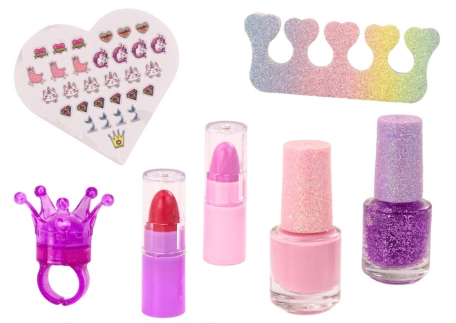 Set bellezza con pochette in peluche gatto smalti rossetti