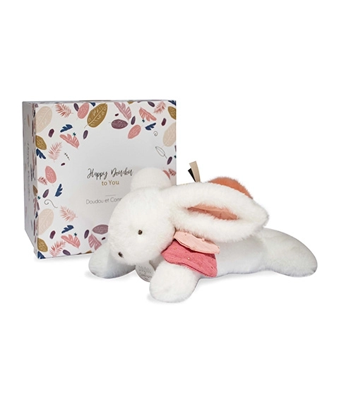 Set regalo DouDou - Coniglietto di peluche con pompon rosa scuro 25 cm