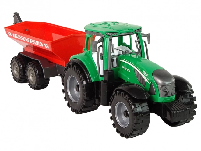Trattore Verde con Rimorchio Rosso a Frizione