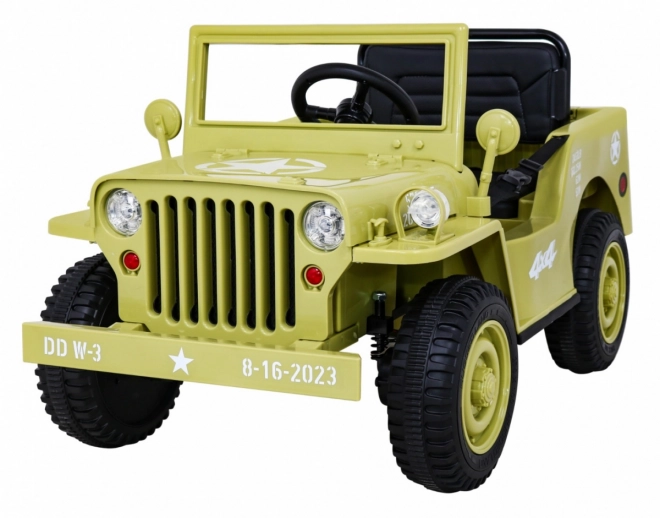 Auto militare retrò per bambini beige + trazione 4x4 + telecomando + 2 portabagagli + avvio lento + MP3 LED
