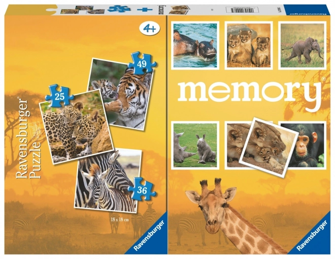 Puzzle 3 in 1 Animali selvatici Memory