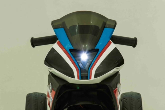 BMW HP4 Motocicletta per bambini a batteria Blu + 3 ruote + LED + MP3 USB + Pelle Eco
