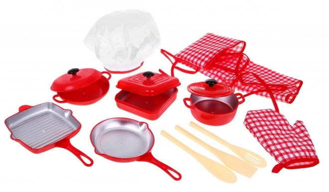 Set chef rosso per bambini 3+ con pentole e accessori