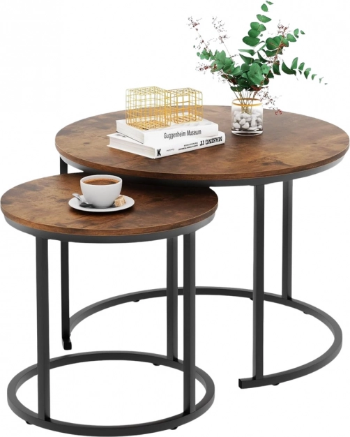 Set di tavolini da caffè rotondi 2 in 1 in legno naturale