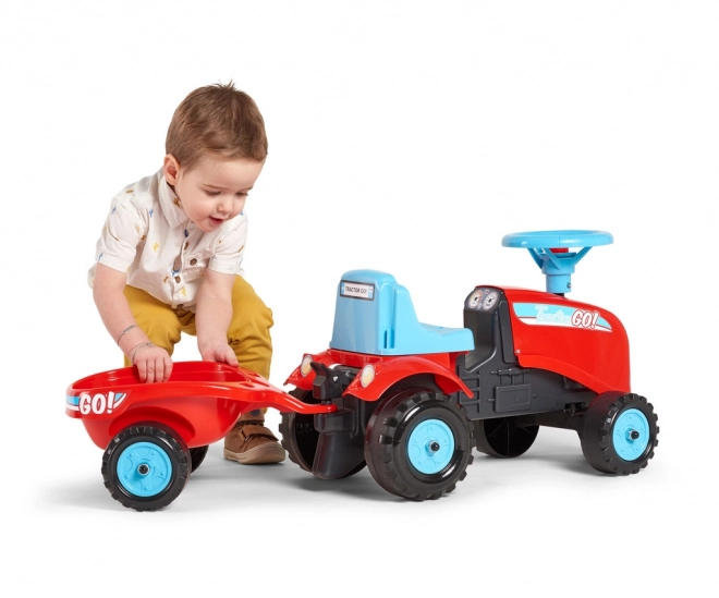 Bicicletta senza pedali - trattore Go Farm rosso con volante e rimorchio
