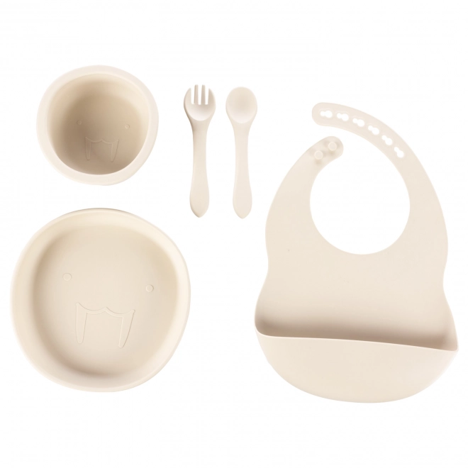 Set da pranzo per bambini in silicone, beige sabbia