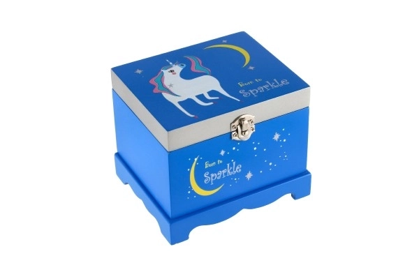 Gioielliere musicale unicorno in legno azzurro