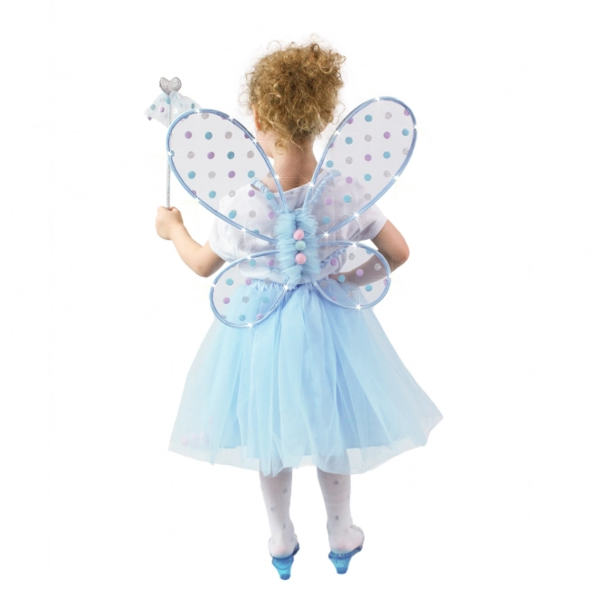 Costume da fata con gonna tutu azzurra e ali luminose