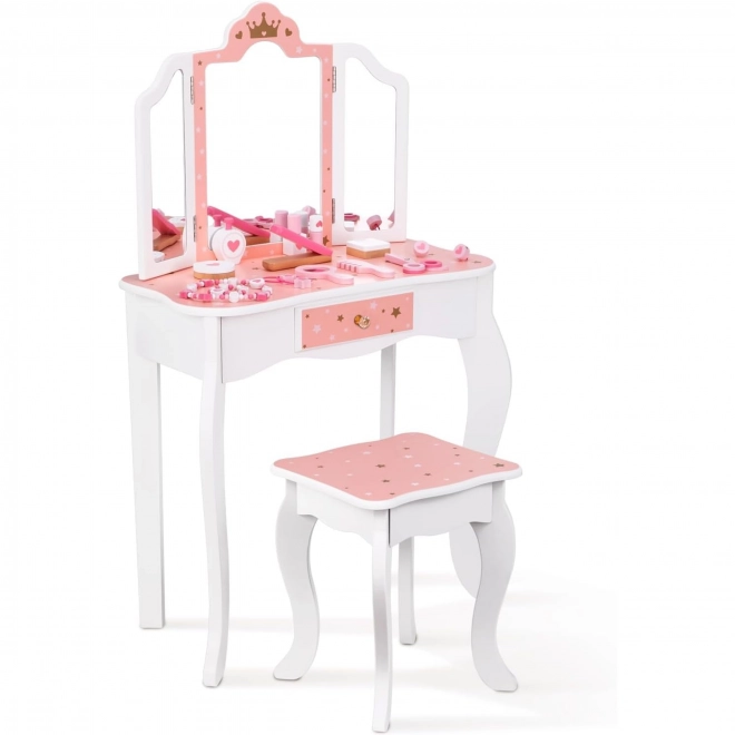 toeletta in legno con specchio pieghevole e accessori Tooky Toy