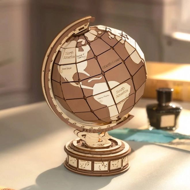 Puzzle 3D in legno Globo con meraviglie del mondo