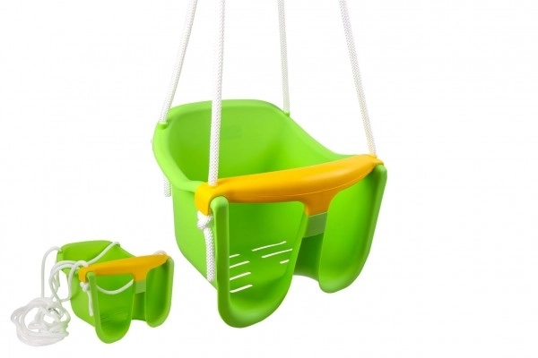 Altalena per Bambini Blu in Plastica con Barriera di Sicurezza – Verde