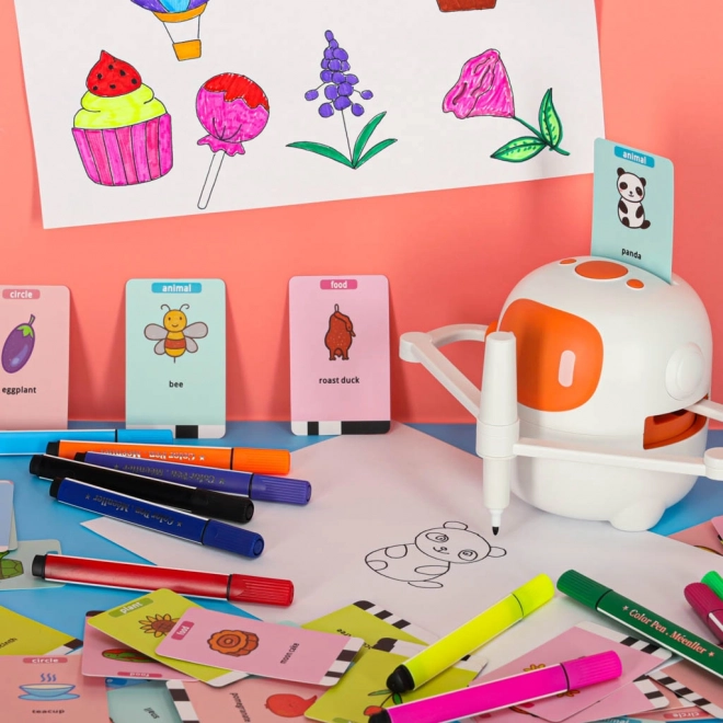 Robot educativo interattivo per imparare a disegnare e scrivere con cartoncini e pennarelli