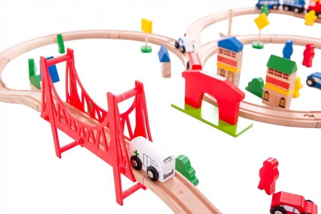 Trenino a batteria in legno con 90 elementi Ecotoys