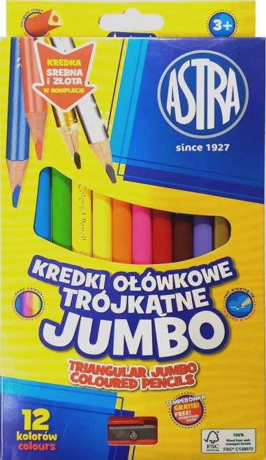 Astra pastelli jumbo triangolari 12 pz con temperino