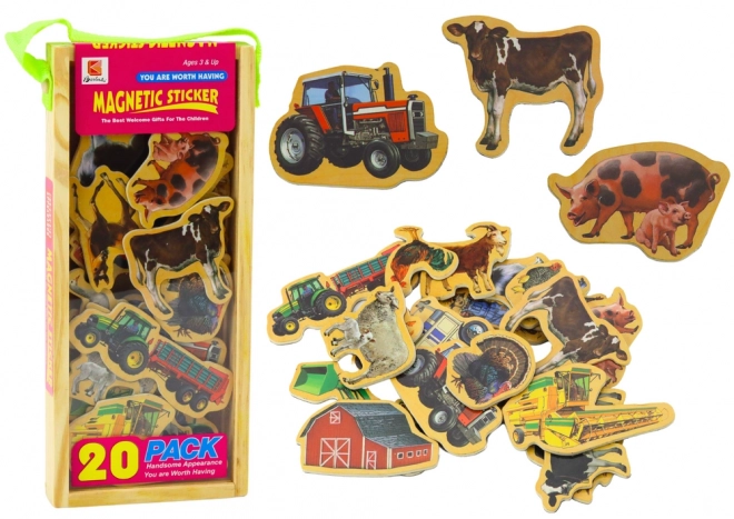 Set di magneti in legno Animali domestici e macchine agricole