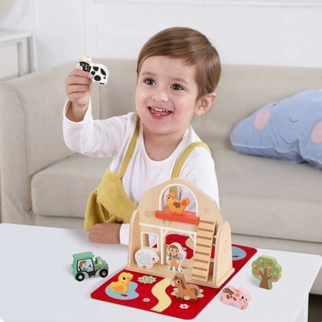 Fattoria impilabile in legno Tooky Toy con figurine di animali