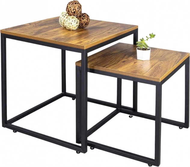 Set di tavolini quadrati da caffè 2 in 1 rustici