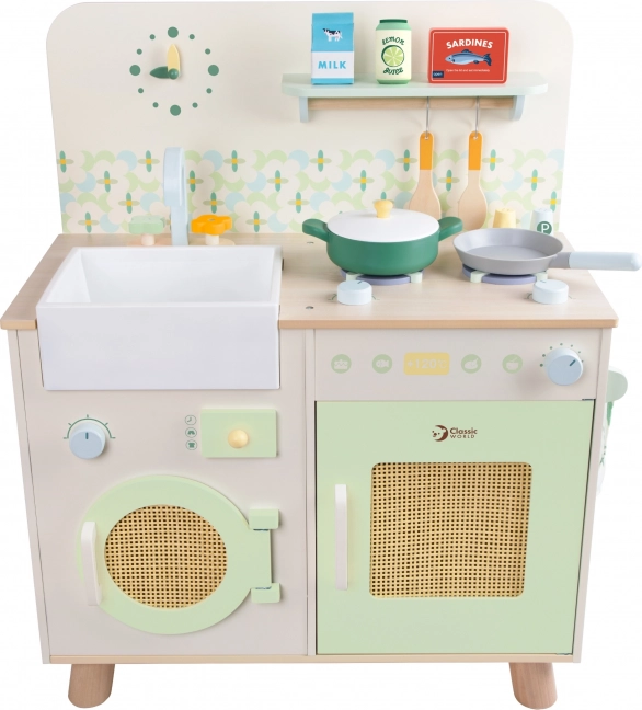 Cucina multifunzionale in legno XXL con lavatrice e accessori