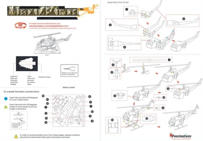 Modello 3D in metallo elicottero Bell UH-1 Huey