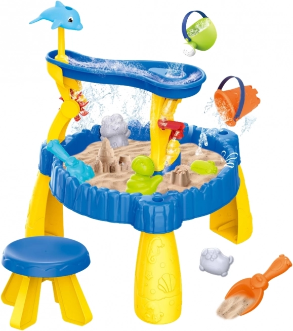 Woopie Tavolino XL per giochi d'acqua e sabbia con sedia 2in1 Delfino 12 el.
