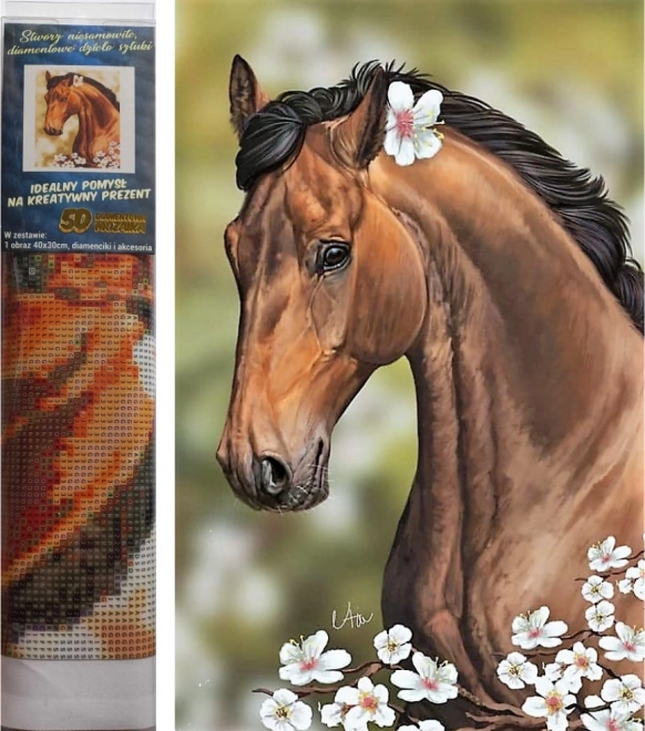 Pittura Diamante Cavallo con Fiori