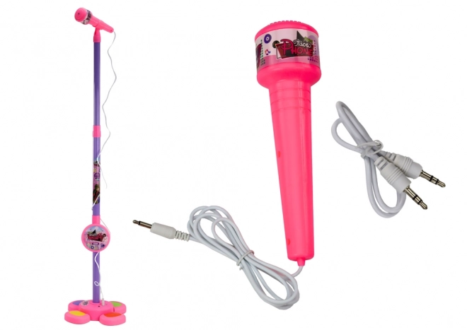 Microfono con treppiede regolabile rosa per bambini