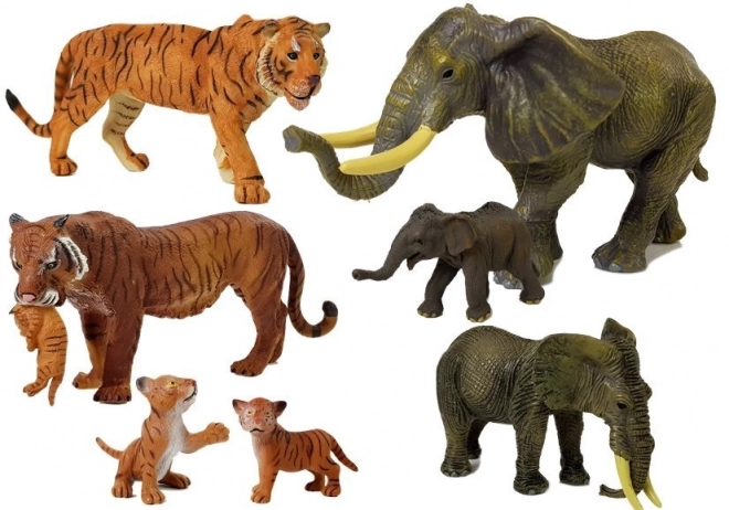 Set di figurine Animali Safari Elefanti e Tigri