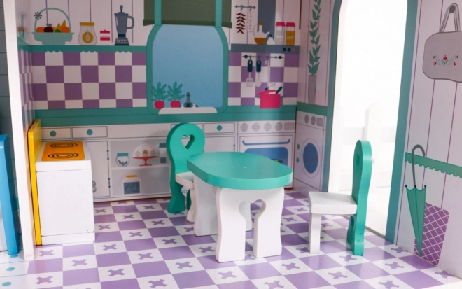 Casa delle bambole in legno Rosa per bambini 3+ con arredi e mobili