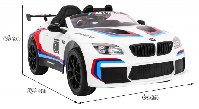 BMW M6 GT3 Auto a batteria per bambini Bianco + ventilazione + suoni MP3 Luci + telecomando