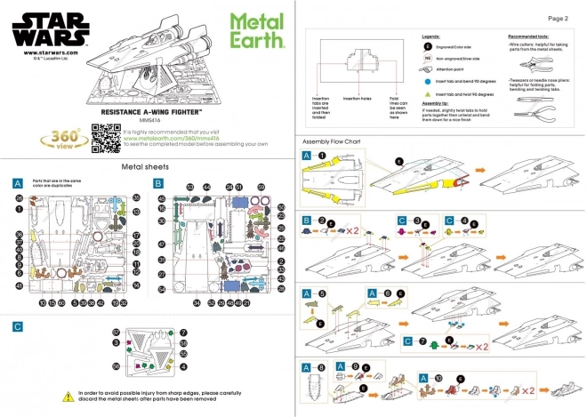 Puzzle 3D Metal Earth Star Wars: Caccia A-Wing della Resistenza