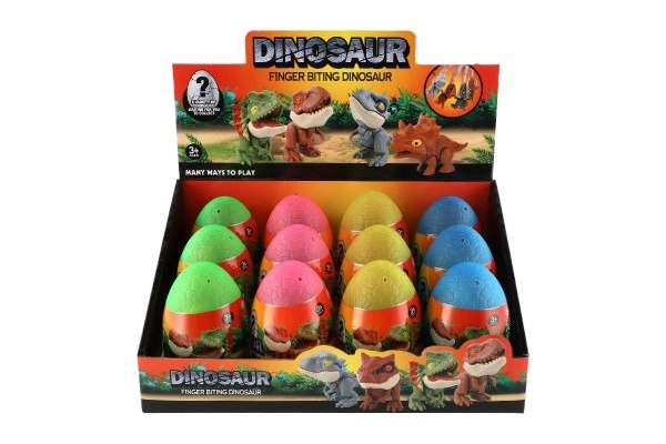 Dinosauro mordente nell'uovo plastica 10 cm vari colori