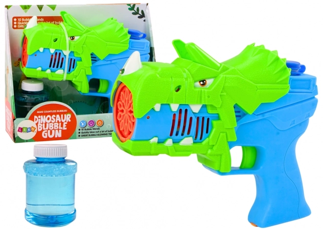 Pistola a bolle di sapone Dinosauro blu e verde