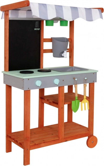 Cucina da giardino in legno su ruote con accessori e rubinetto Lulilo Sableto