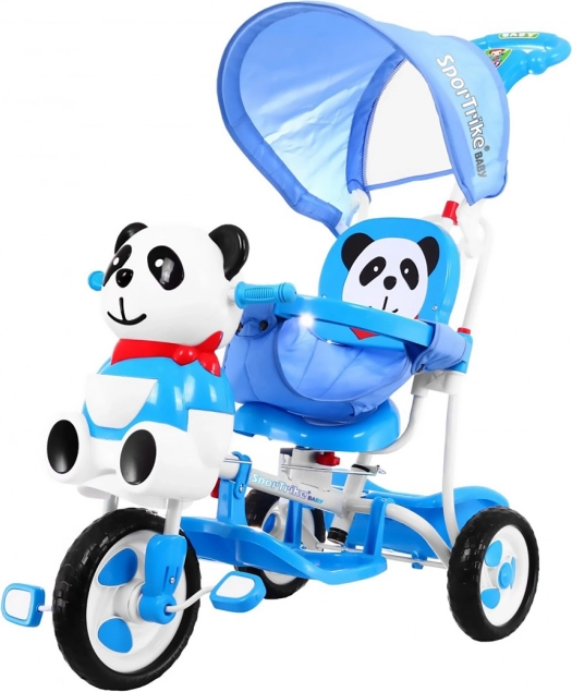 Triciclo per bambini Panda con tettuccio e maniglia per genitori – Blu