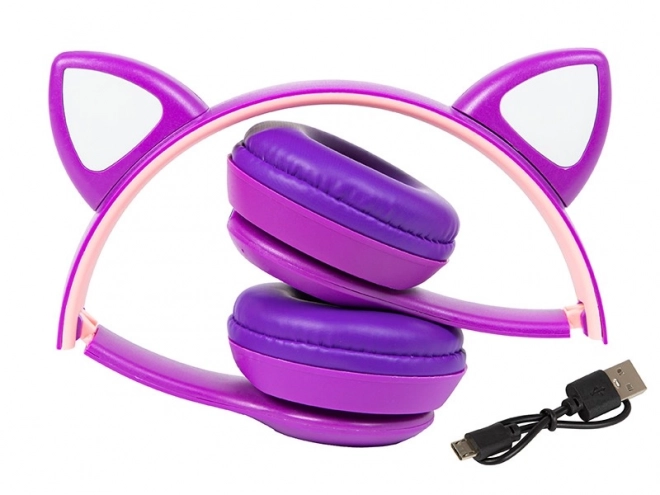 Cuffie senza fili Bluetooth 5.0 LED per bambini con orecchie viola