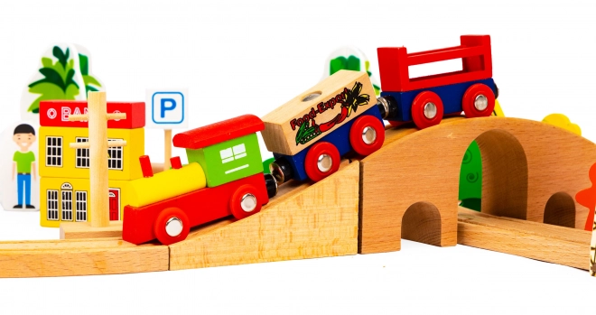 Binari in legno con treno a batteria Ecotoys