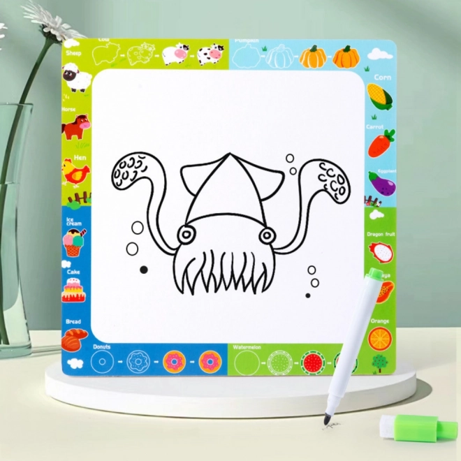 Puzzle educativo in legno Animali con lavagna per disegnare