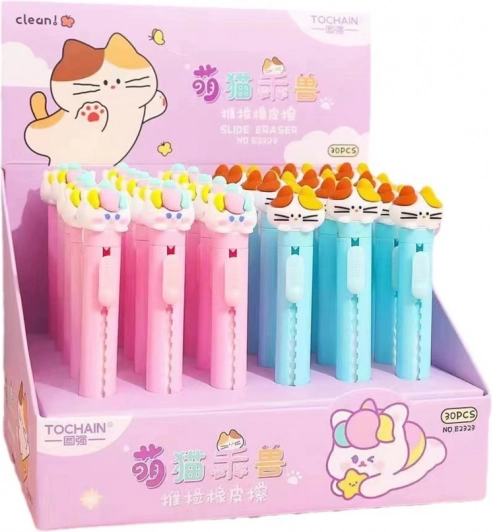 Gomma estraibile con figurina di gatto blu rosa