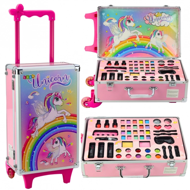 Set bellezza in valigia con ruote Unicorno rosa