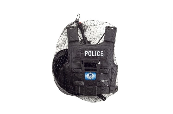 Set pistola della polizia e casco con accessori