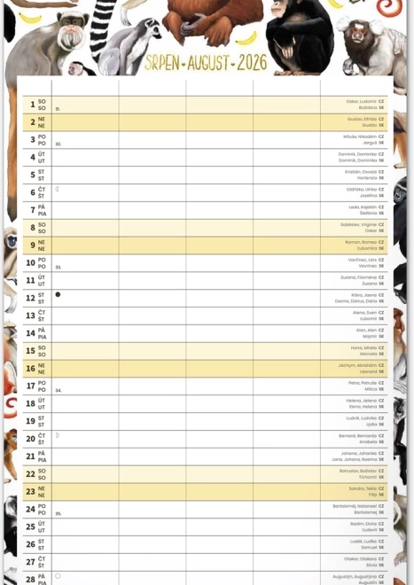 Calendario da parete Pianificatore per Famiglie 2026 con illustrazioni di Animalium