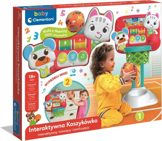 Canestro da basket interattivo per bambini con gattino e orsetto CLEMENTONI (lingua polacca)