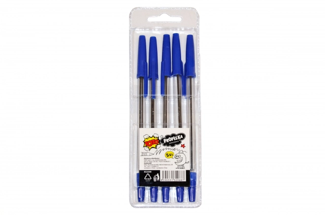 Set di 5 penne monouso con inchiostro blu