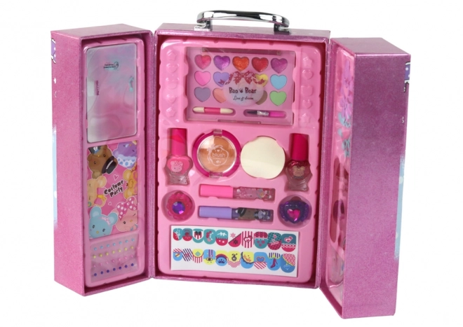Set cosmetico per trucco e unghie in valigetta rosa