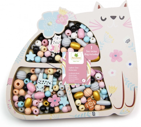 Perline pastello in legno a forma di gatto