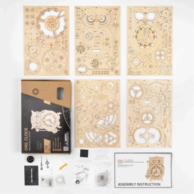 Puzzle 3D in legno Robotime Rokr Orologio da tavolo con timer Gufo 161 pezzi