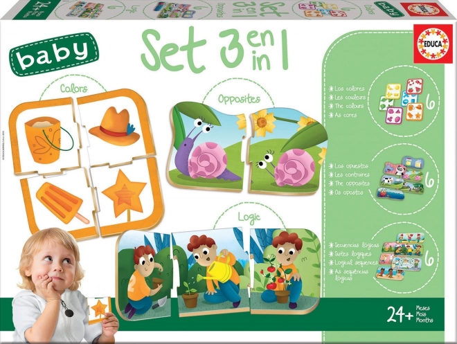 Set di puzzle per bambini colori, sequenze e contrari 3 in 1