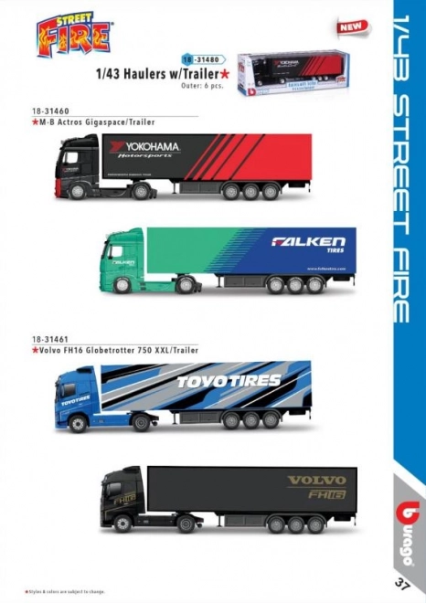 Camion con Rimorchio Bburago MB Actros Gigaspace Firestone in Scala 1:43